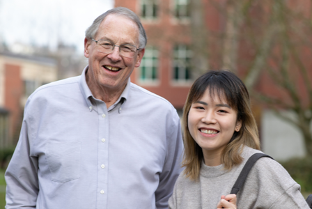 Jay Morgensen and a scholarship recipient